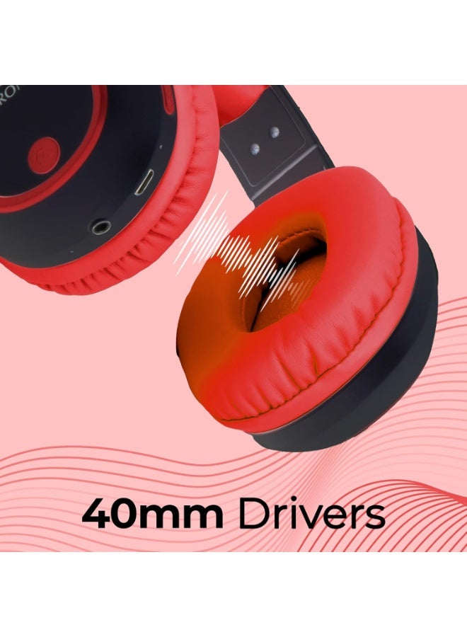 ZEBRONICS Thunder Bluetooth 5.3 Wireless Over Ear Headphones with 60H Backup, Gaming Mode, Dual Pairing, Enc, Aux, Micro Sd, Voice Assistant, Comfortable Earcups, Call Function (Red) - Image 4